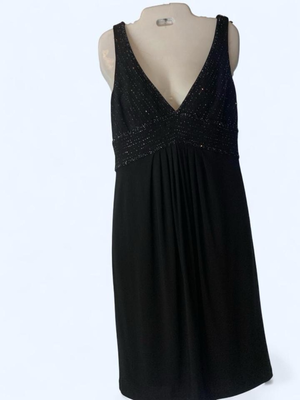 Jones New York black dress with beaded embellishments on the bodice, size 10